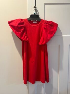 vestique Red Ruffle-Sleeve Mini Dress